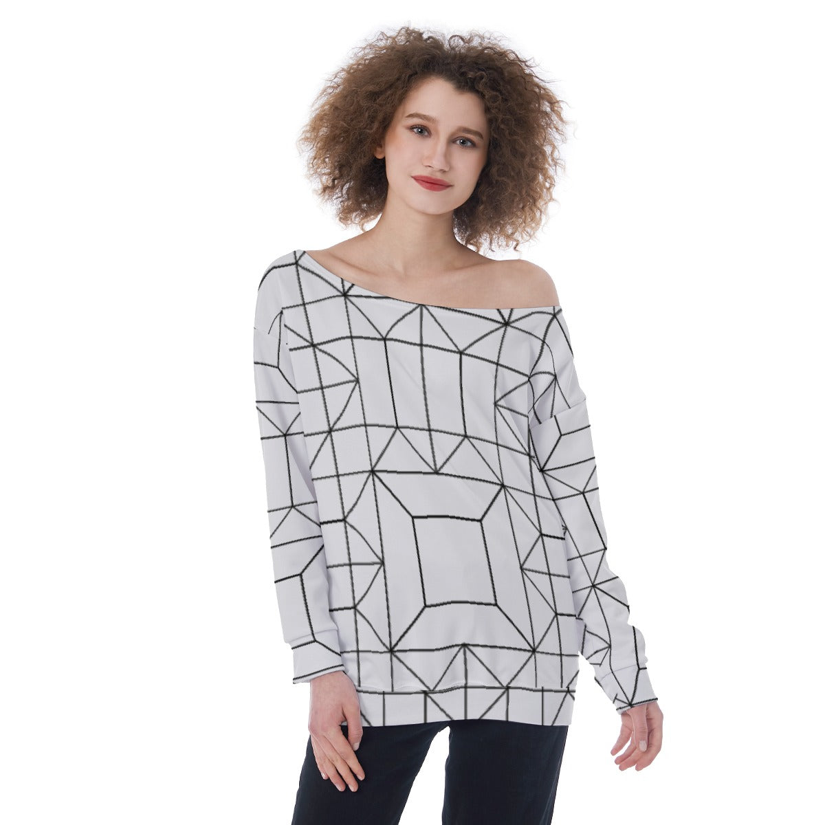All-Over Print Oversized Women's Off-Shoulder Sweatshirt