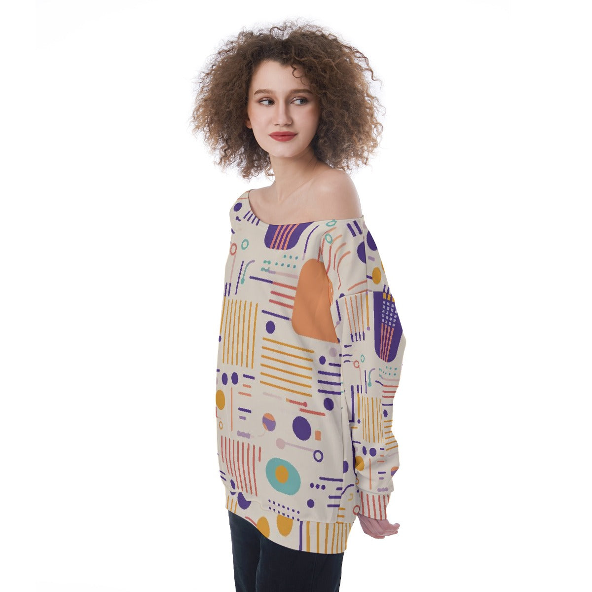 All-Over Print Oversized Women's Off-Shoulder Sweatshirt
