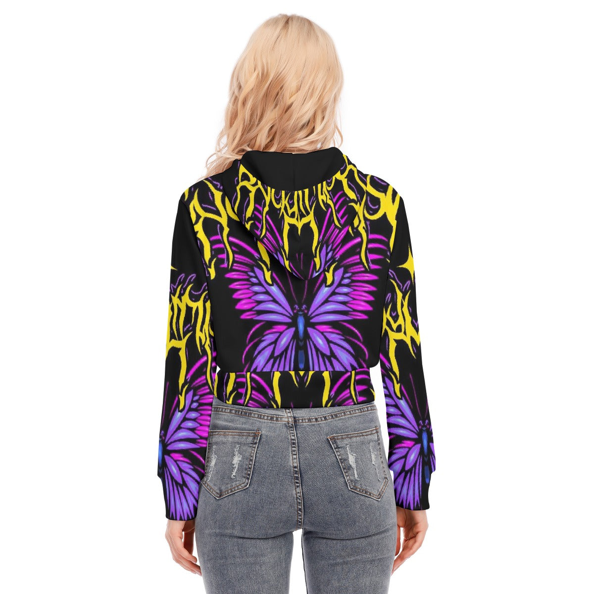 All-Over Print Women's Crop Top Hoodie With Zipper Closure
