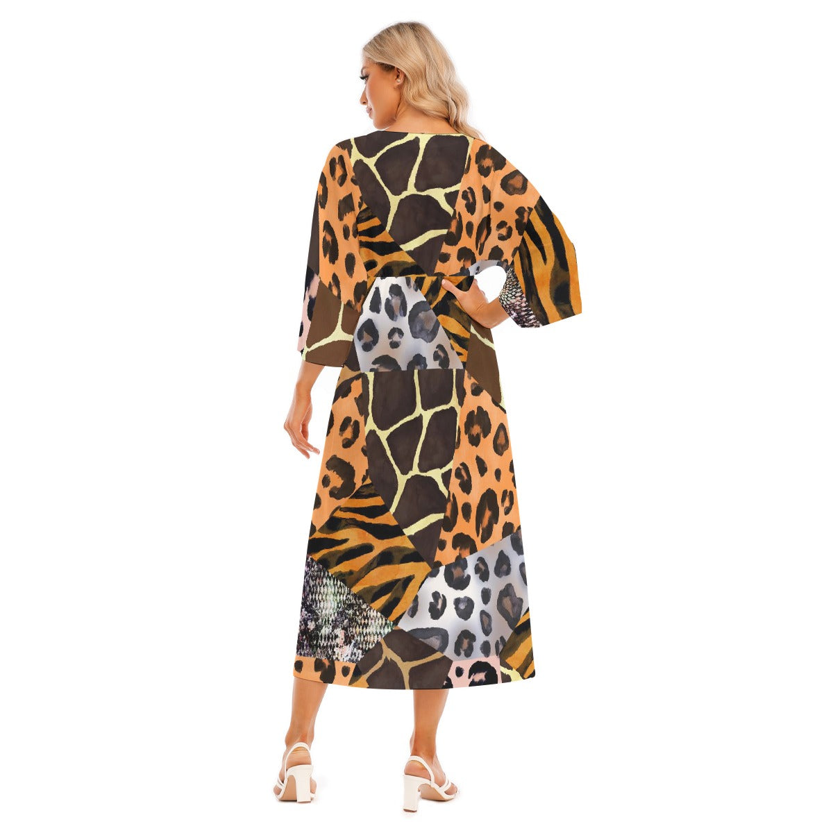 All-Over Print Women's Mid-Sleeve Long Dress