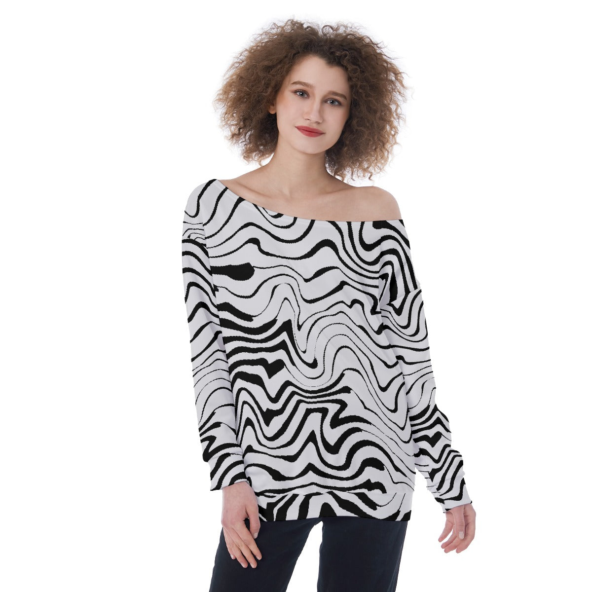 All-Over Print Oversized Women's Off-Shoulder Sweatshirt