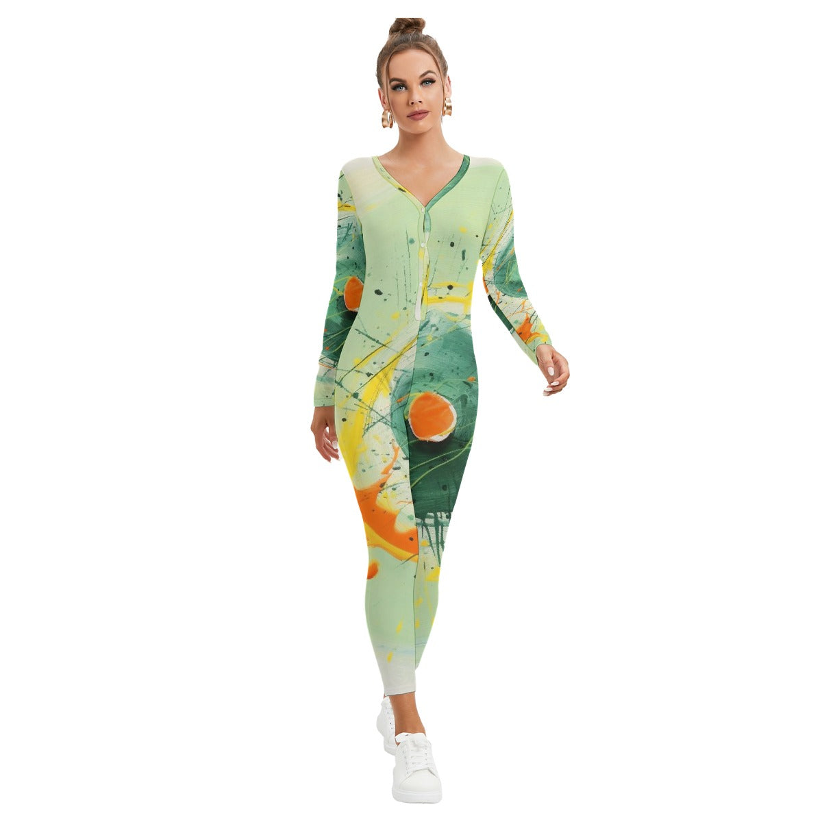 All-Over Print Women's Plunging Neck Jumpsuit