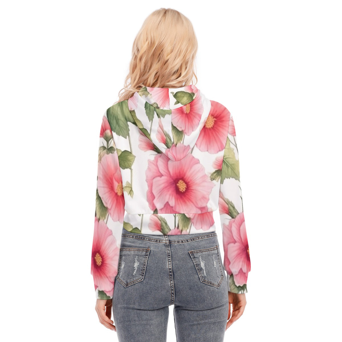 All-Over Print Women's Crop Top Hoodie With Zipper Closure