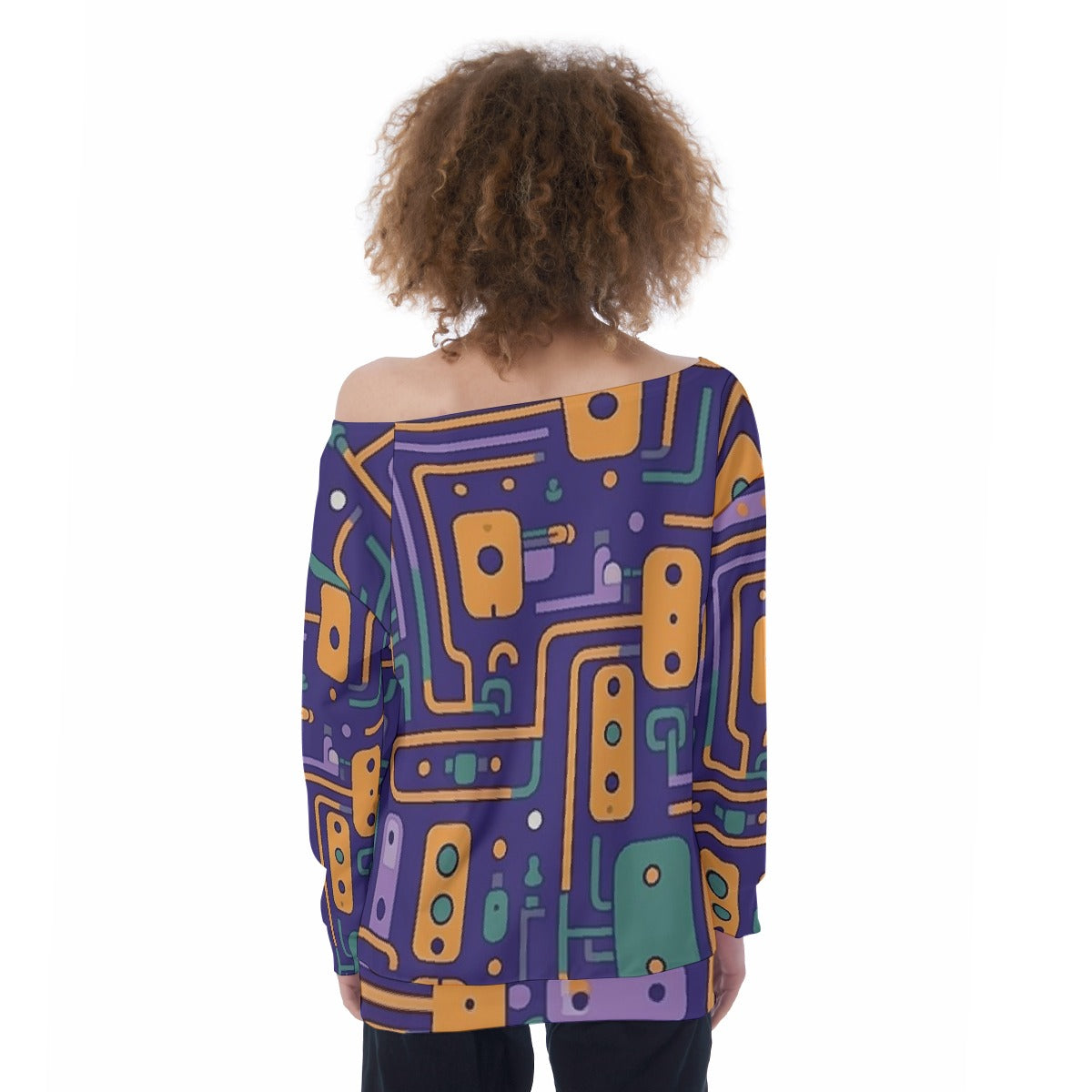 All-Over Print Oversized Women's Off-Shoulder Sweatshirt