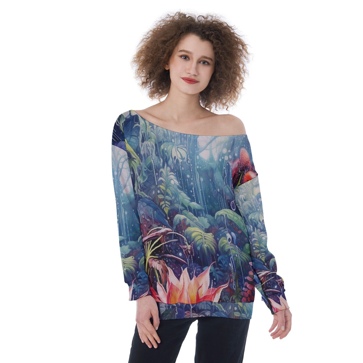 All-Over Print Oversized Women's Off-Shoulder Sweatshirt