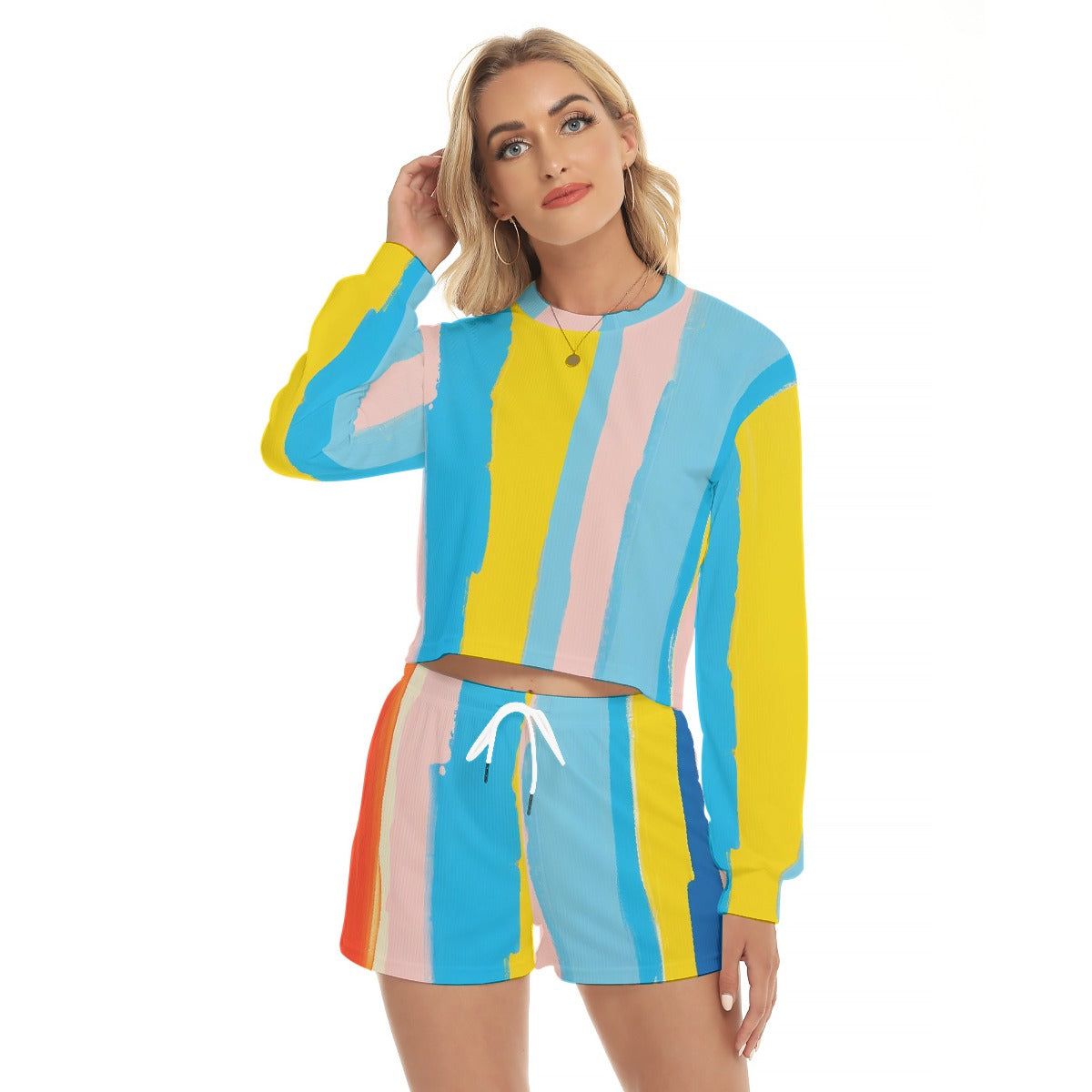 All-Over Print Women's Short Sweatshirt And Pants Suit