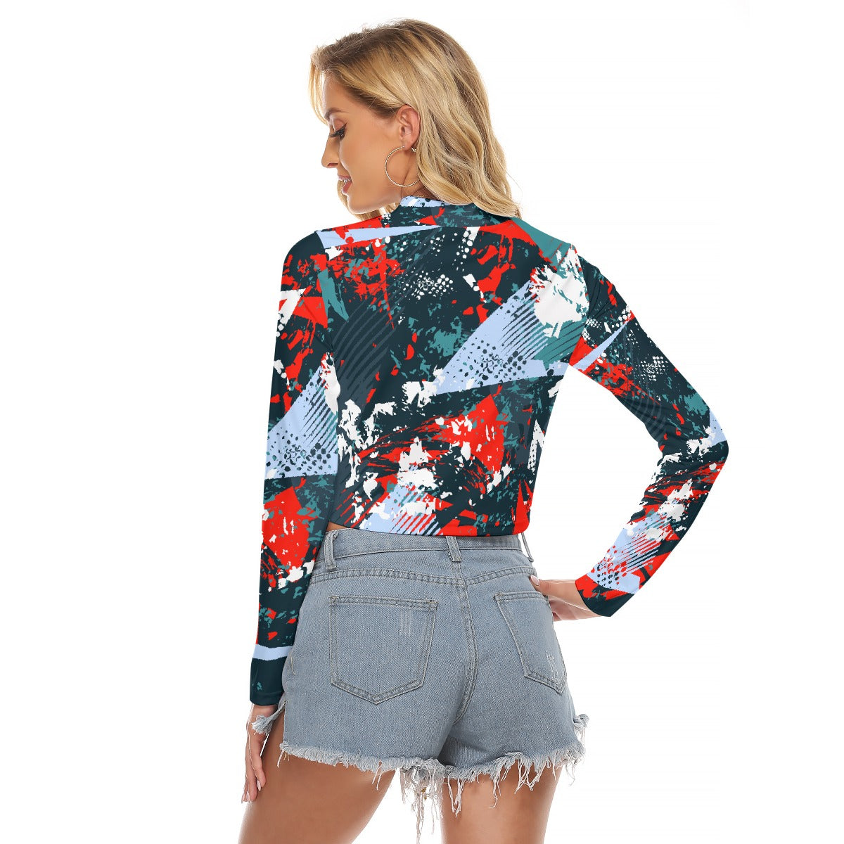 All-Over Print Women's Hollow Chest Keyhole Tight Crop Top