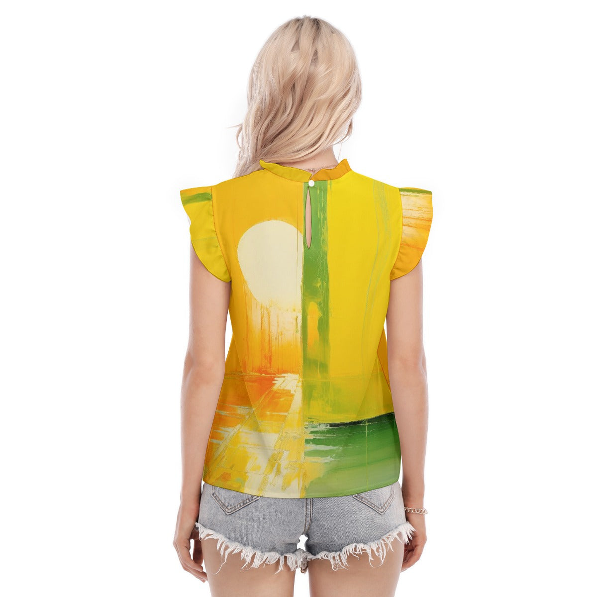 All-Over Print Women's Blouse With Ruffle Collar And Sleeve