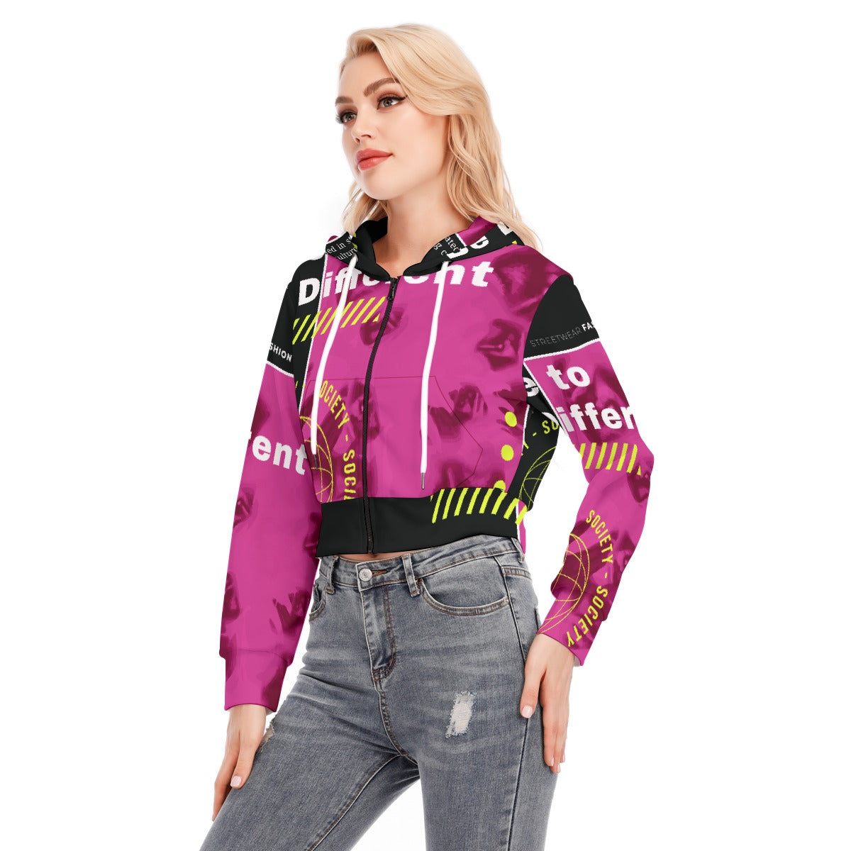 All-Over Print Women's Crop Top Hoodie With Zipper Closure