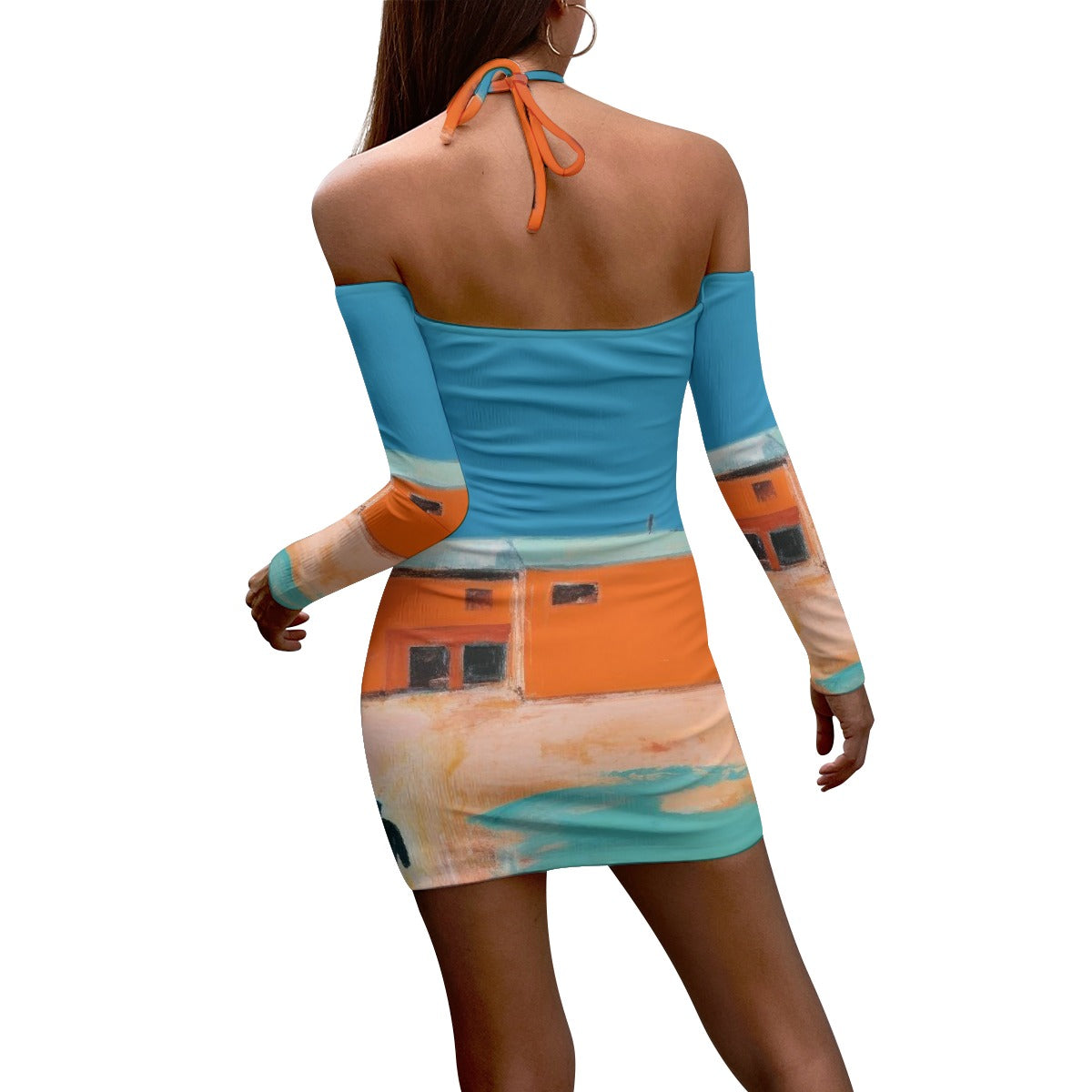 All-Over Print Women's Halter Lace-up Dress