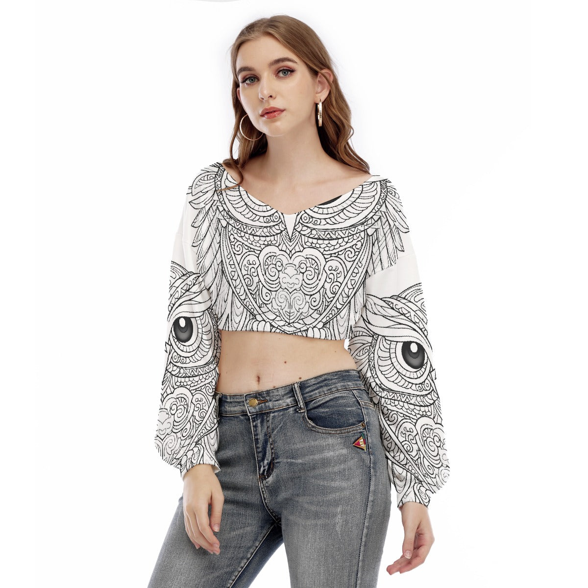 All-Over Print Women's V-neck Long Sleeve Cropped Sweatshirt
