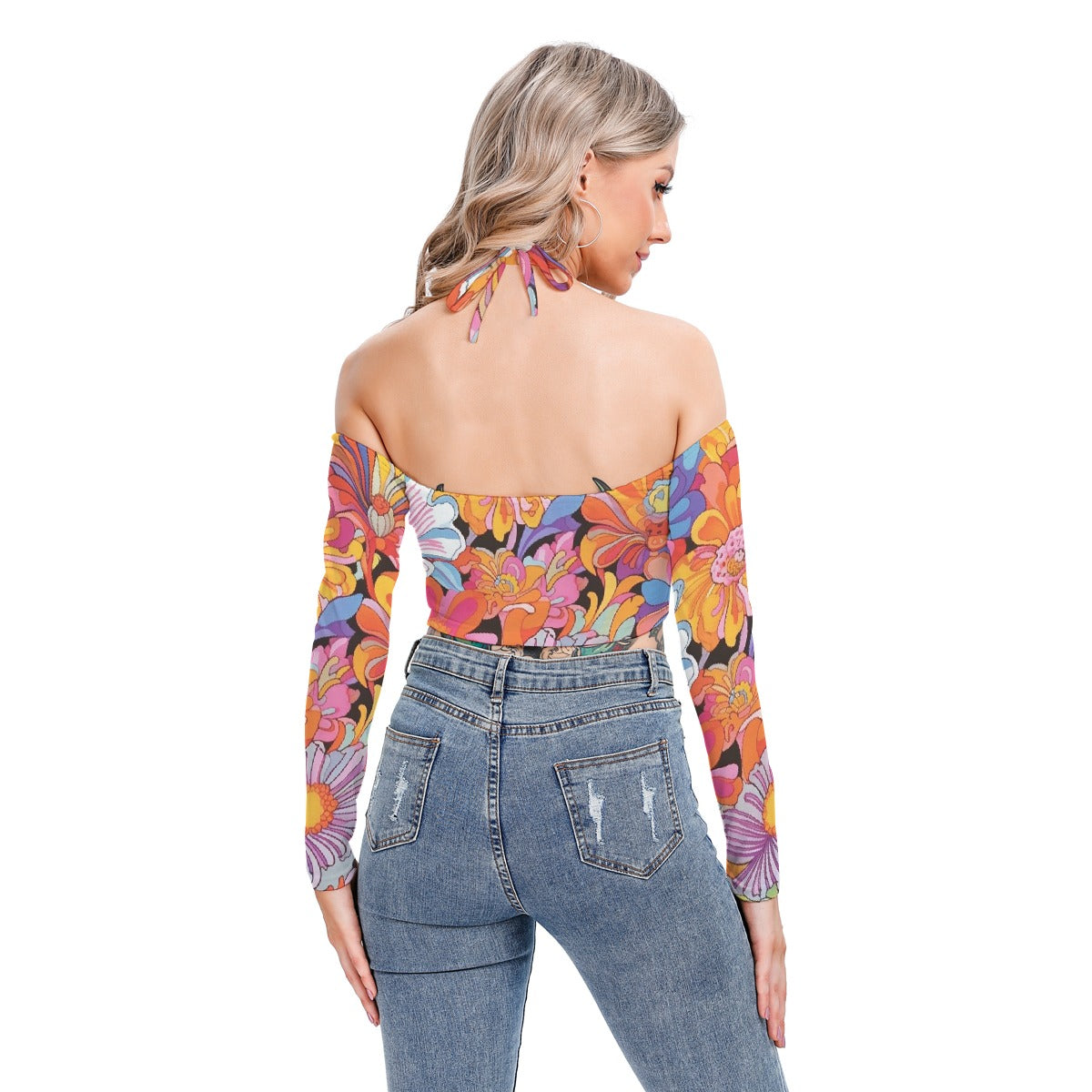 All-Over Print Women's Halter Lace-up Top