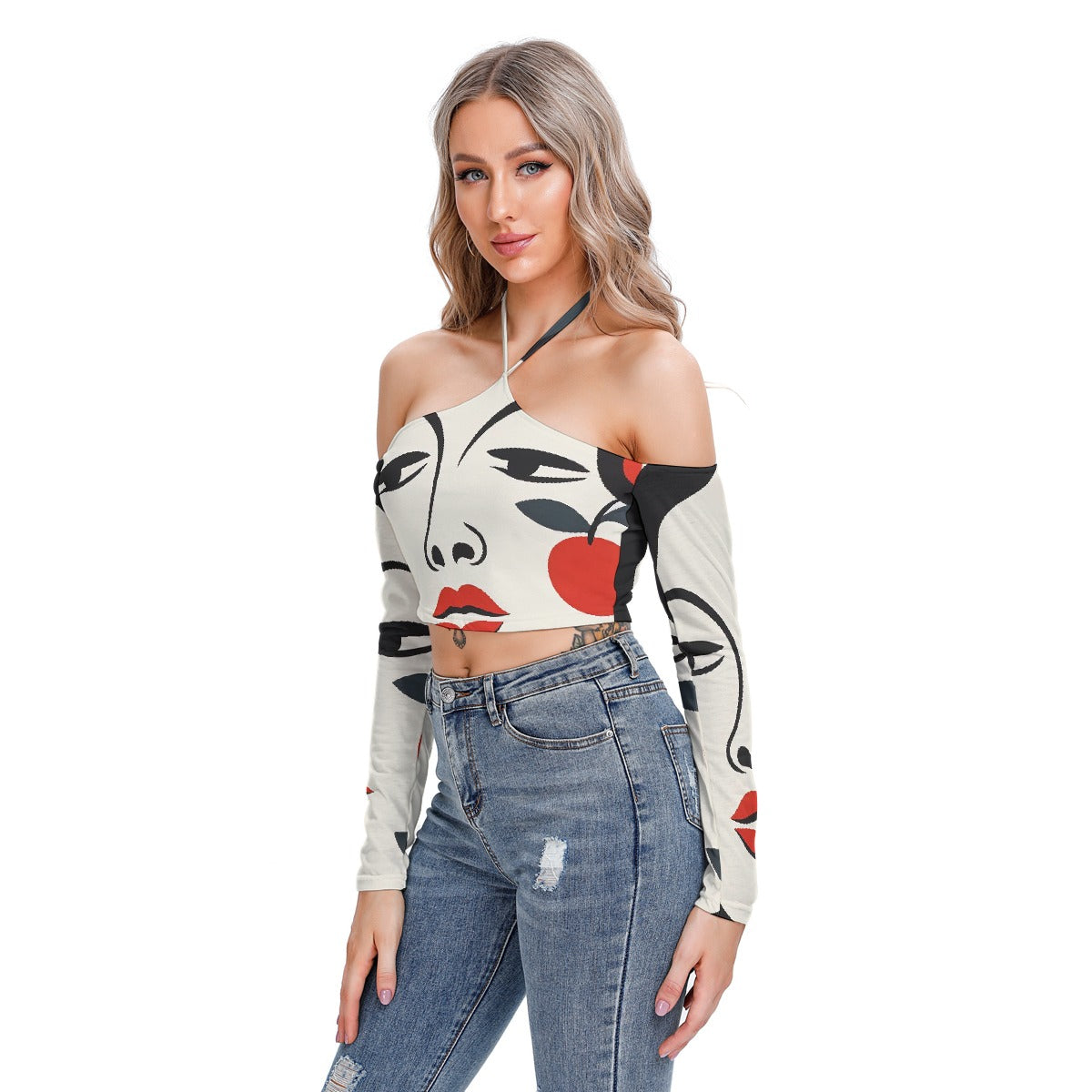 All-Over Print Women's Halter Lace-up Top