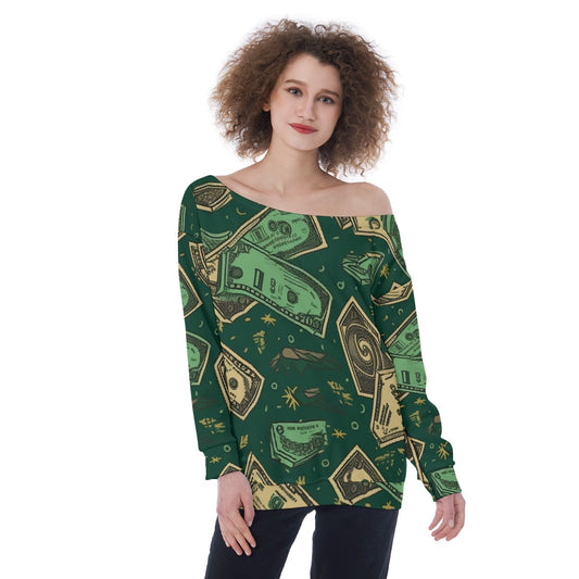 All-Over Print Oversized Women's Off-Shoulder Sweatshirt