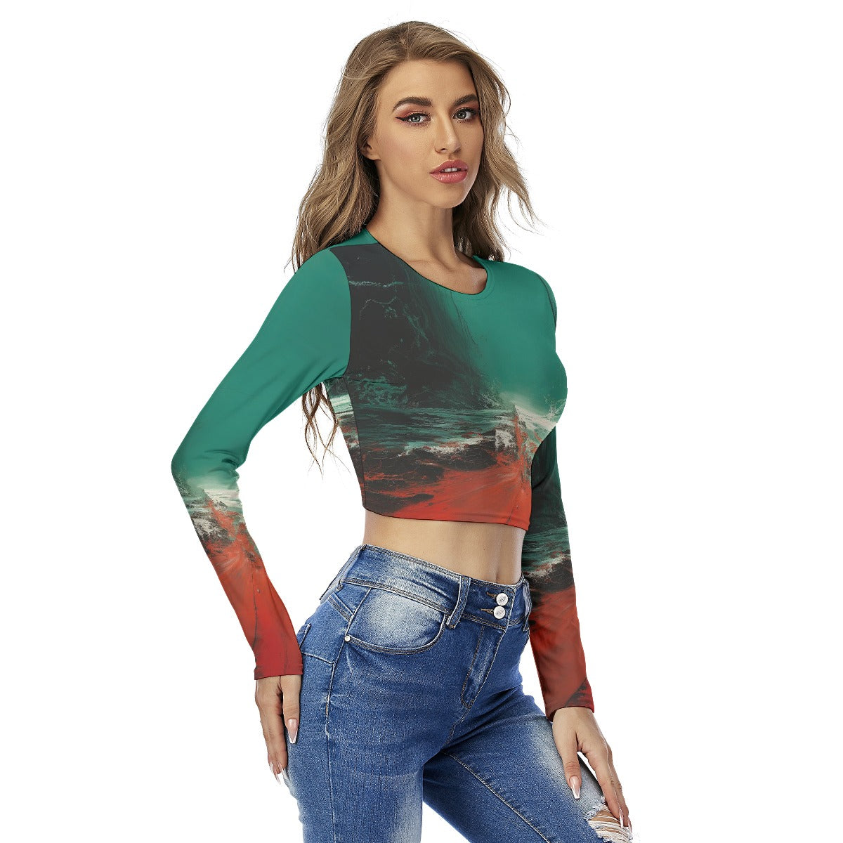 All-Over Print Women's Round Neck Crop Top T-Shirt
