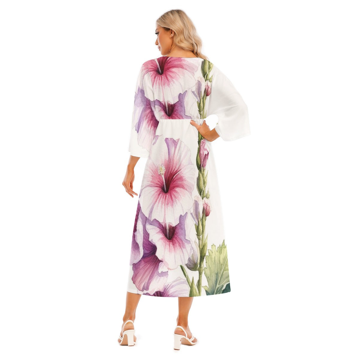 All-Over Print Women's Mid-Sleeve Long Dress