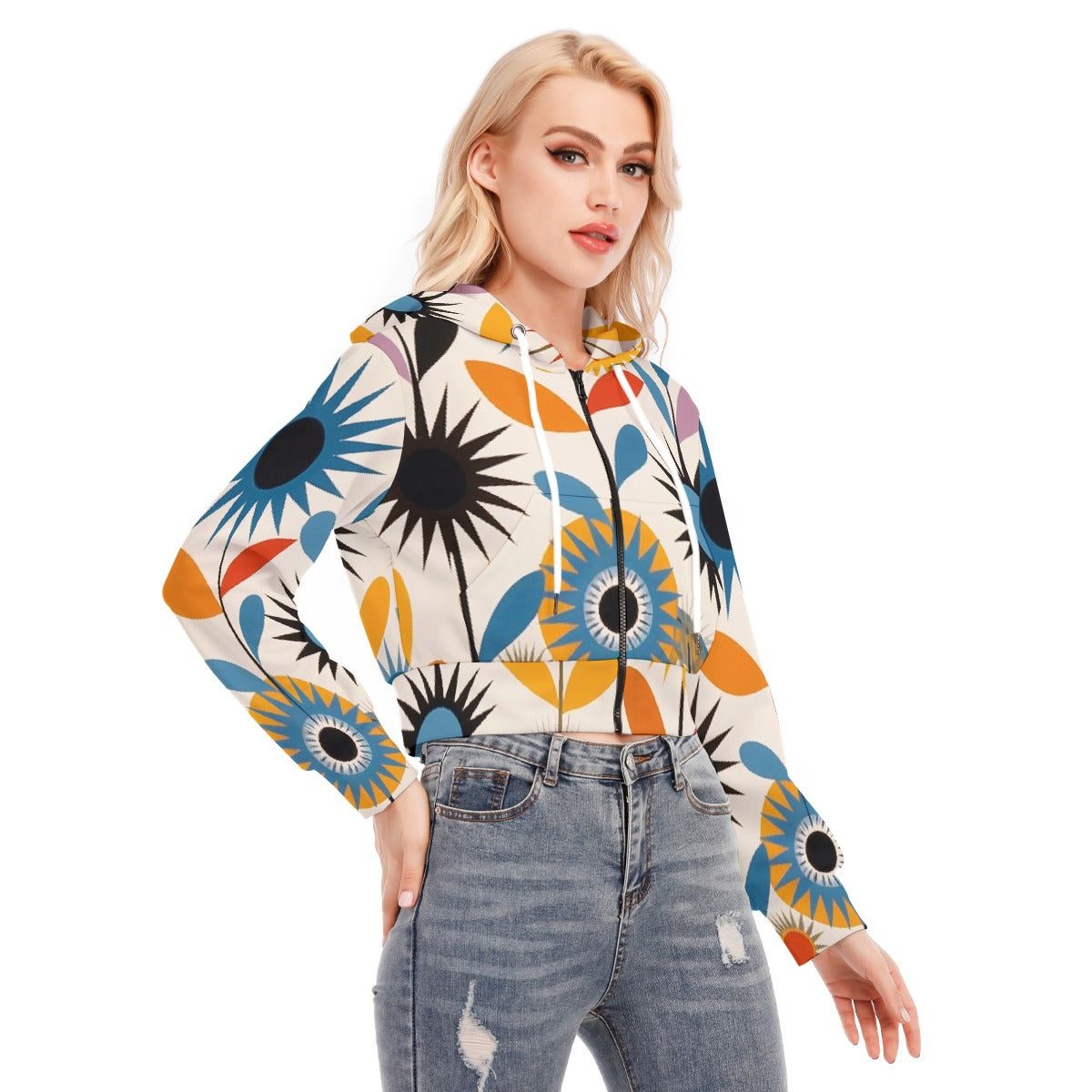 All-Over Print Women's Crop Top Hoodie With Zipper Closure
