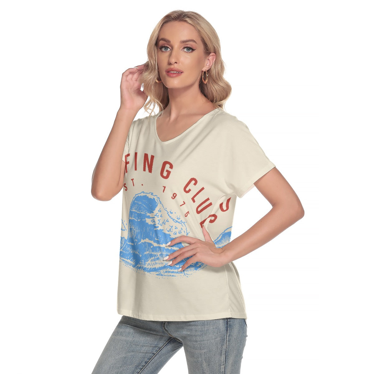 All-Over Print Women's Loose V-neck Short Sleeve T-shirt