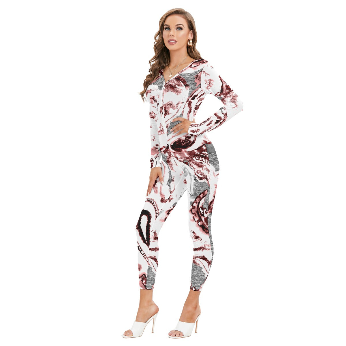 All-Over Print Women's Plunging Neck Jumpsuit