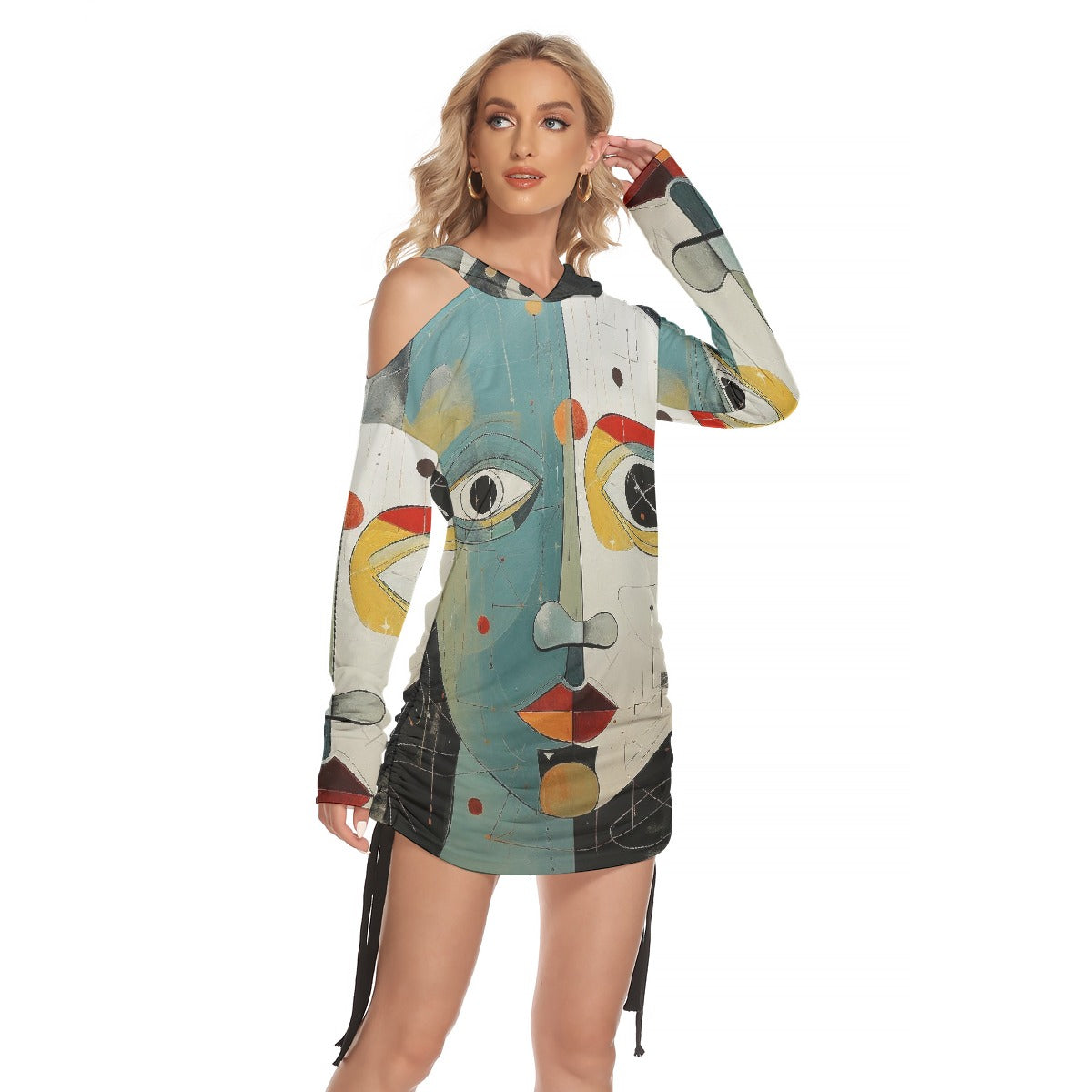 All-Over Print Women's One-shoulder Dress With Waist Shirring