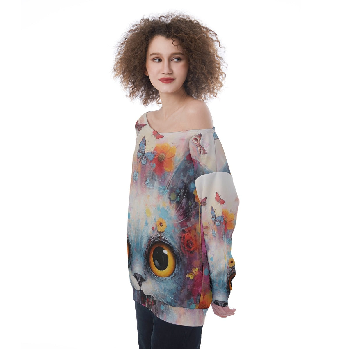All-Over Print Oversized Women's Off-Shoulder Sweatshirt