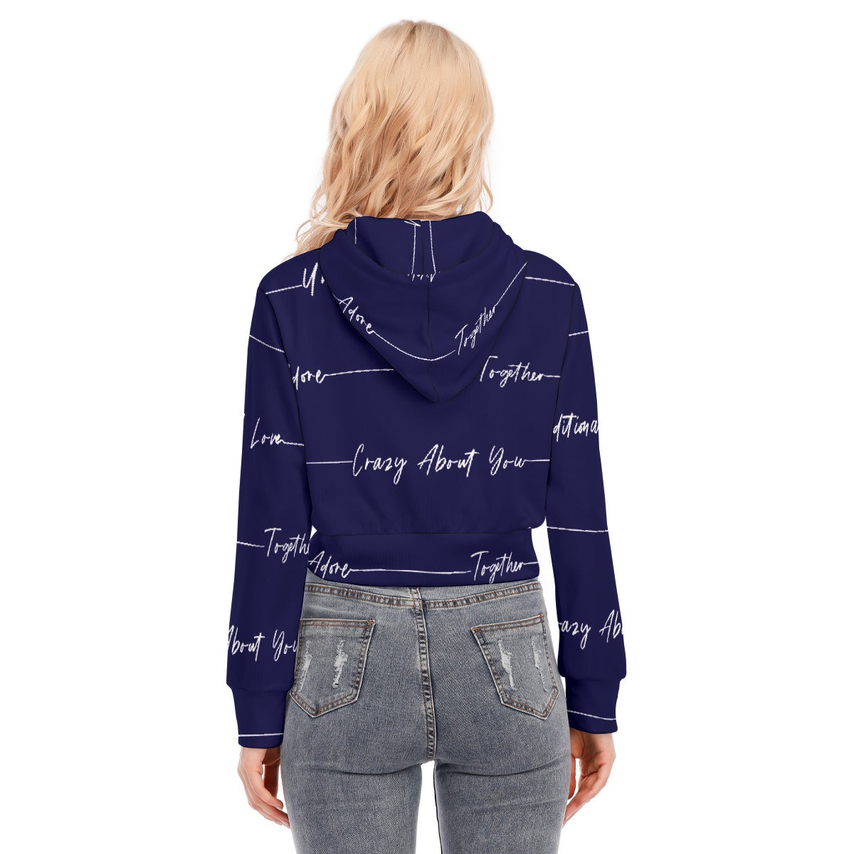 All-Over Print Women's Crop Top Hoodie With Zipper Closure