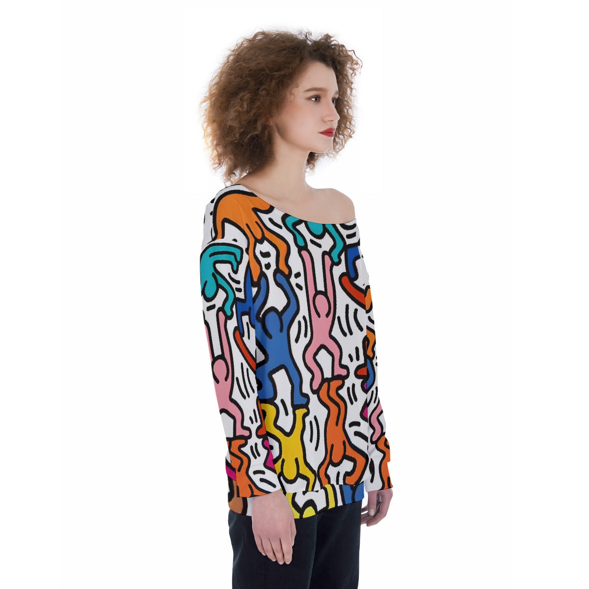All-Over Print Oversized Women's Off-Shoulder Sweatshirt