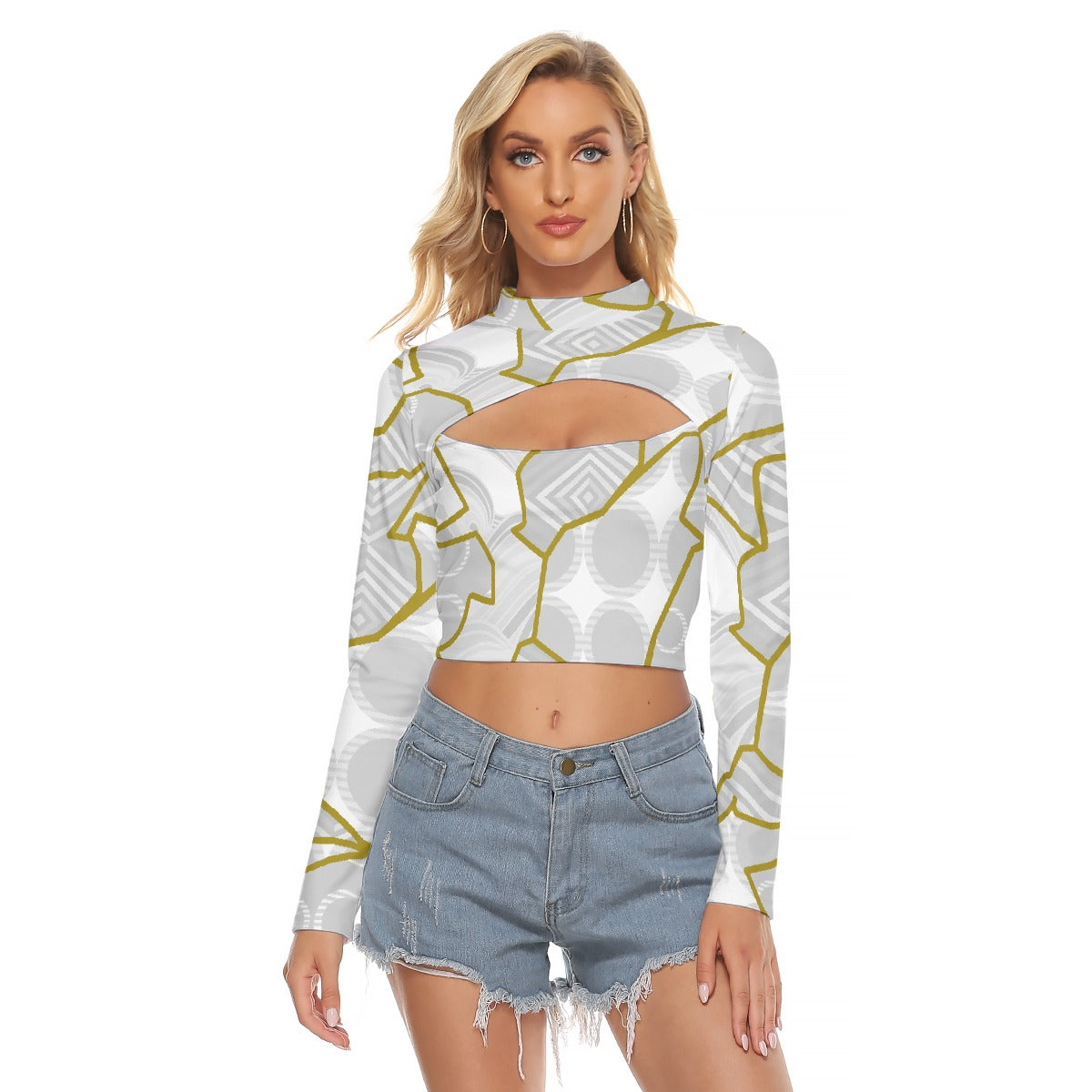 All-Over Print Women's Hollow Chest Keyhole Tight Crop Top
