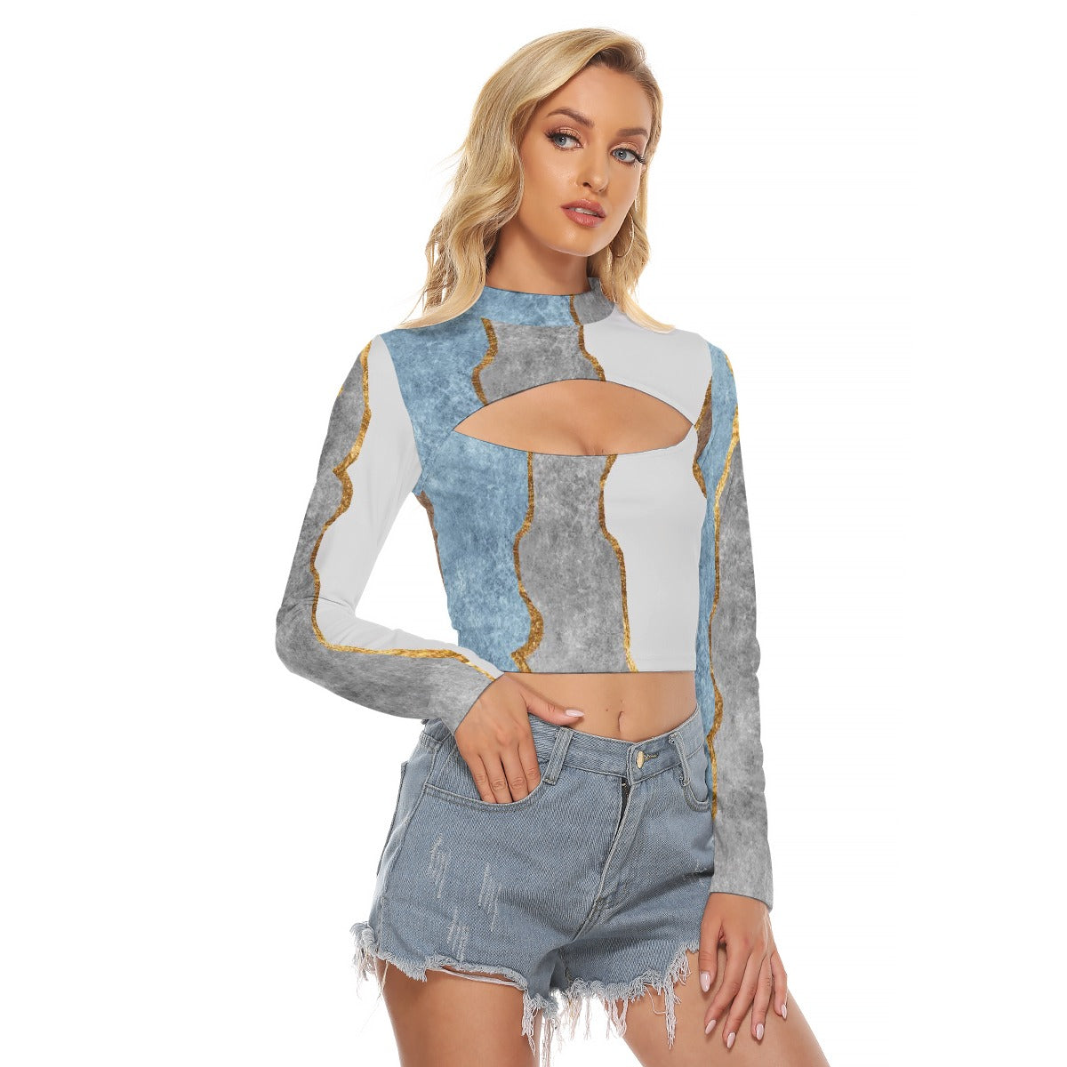 All-Over Print Women's Hollow Chest Keyhole Tight Crop Top