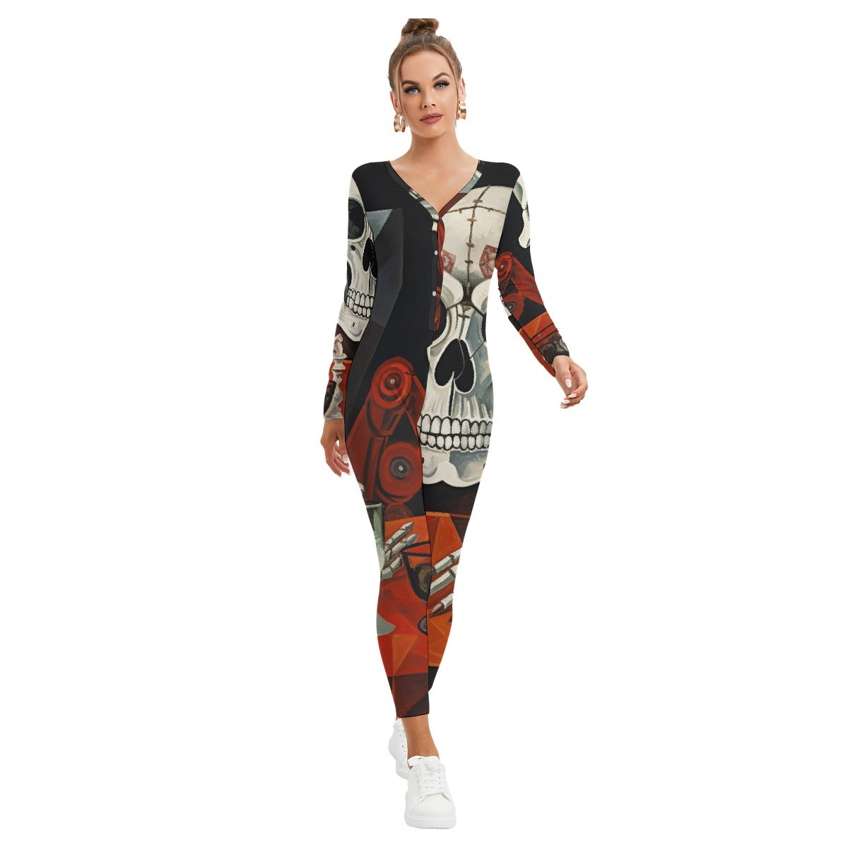 All-Over Print Women's Plunging Neck Jumpsuit