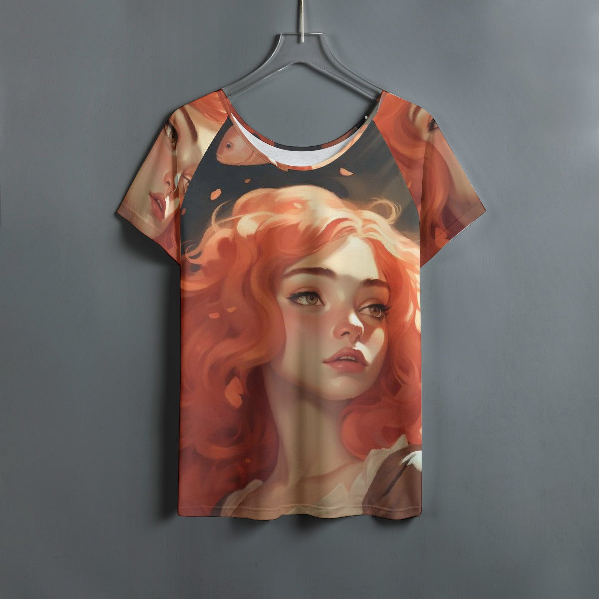 All-Over Print Women's Round Neck T-shirt With Raglan Sleeve