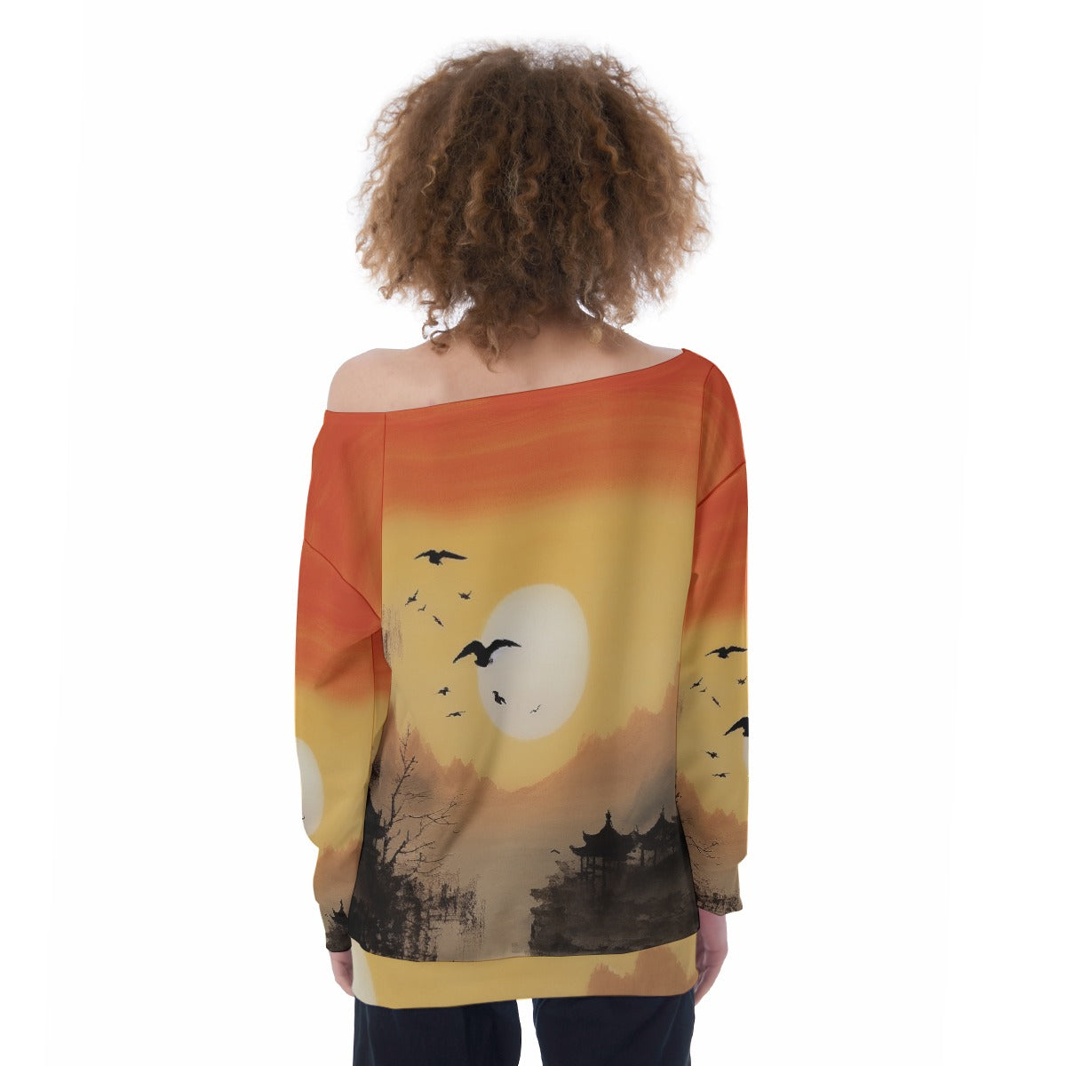 All-Over Print Oversized Women's Off-Shoulder Sweatshirt
