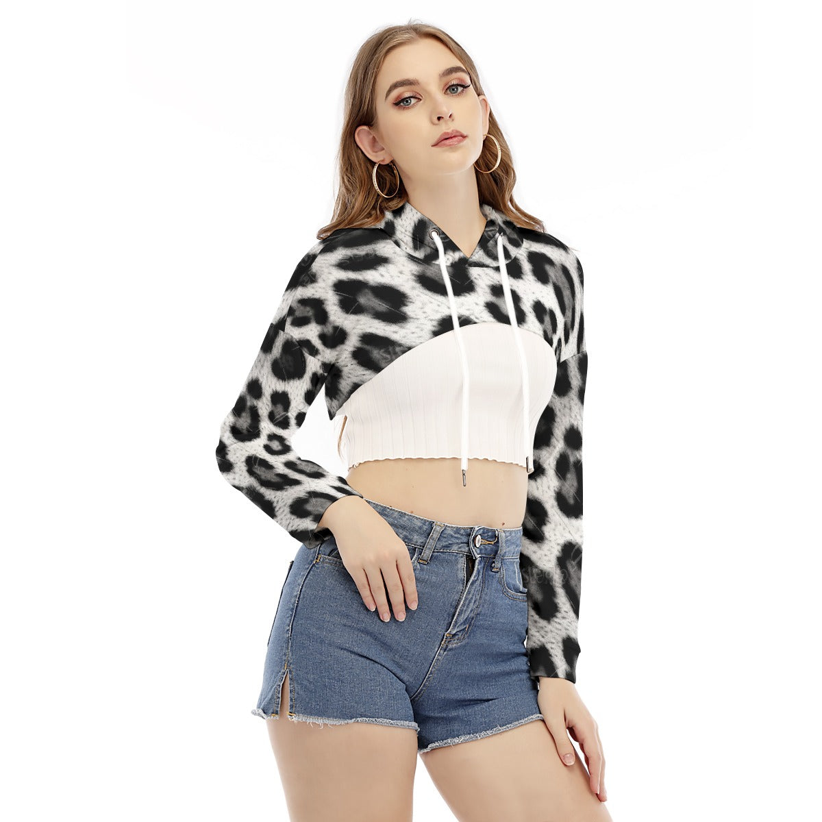 All-Over Print Women's Smock Short Hoodie With Long Sleeve
