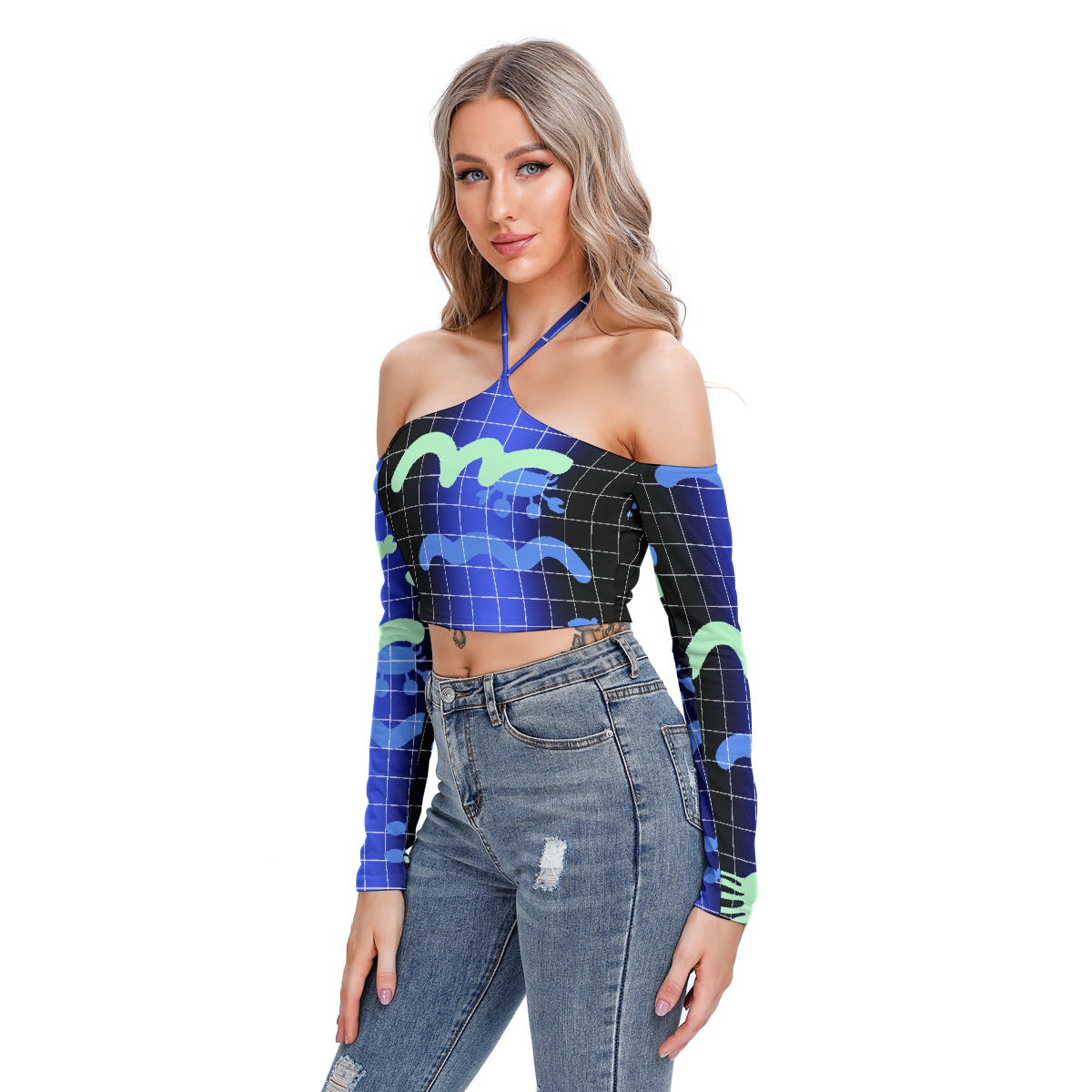 All-Over Print Women's Halter Lace-up Top