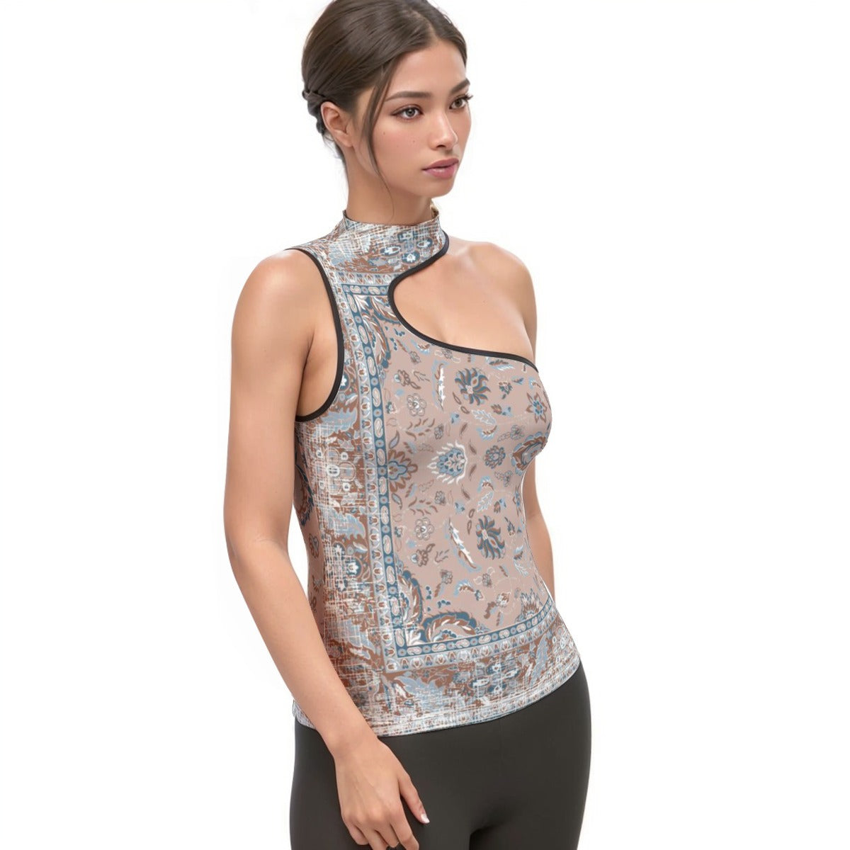 All-Over Print Women's Halter Sleeveless Asymmetrical Tank Top