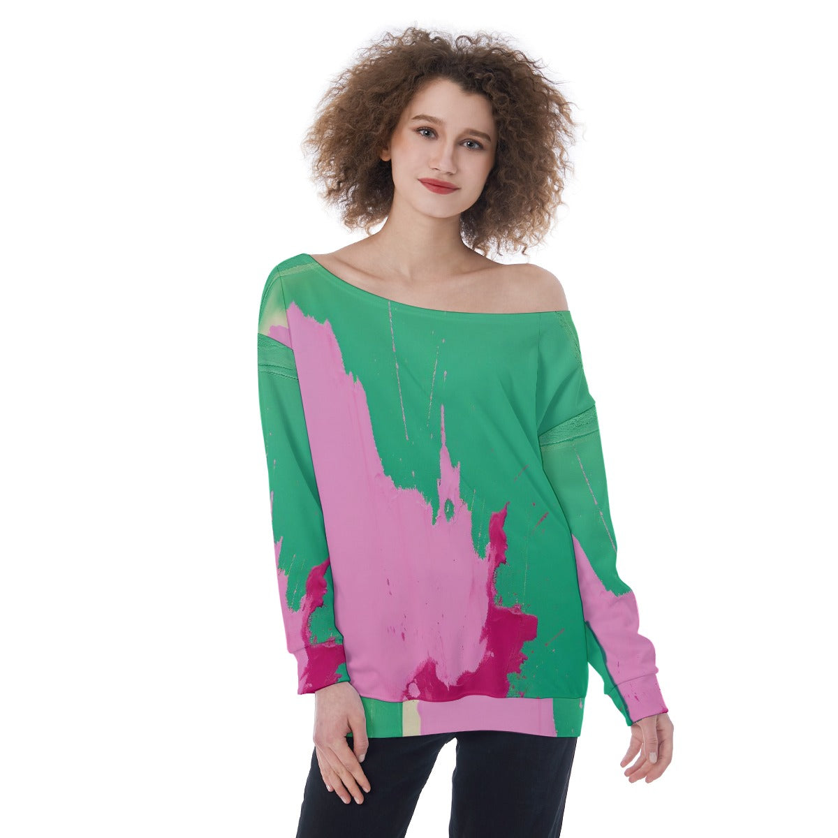 All-Over Print Oversized Women's Off-Shoulder Sweatshirt