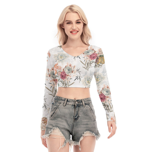 All-Over Print Women's Back Hollow T-shirt With Strap