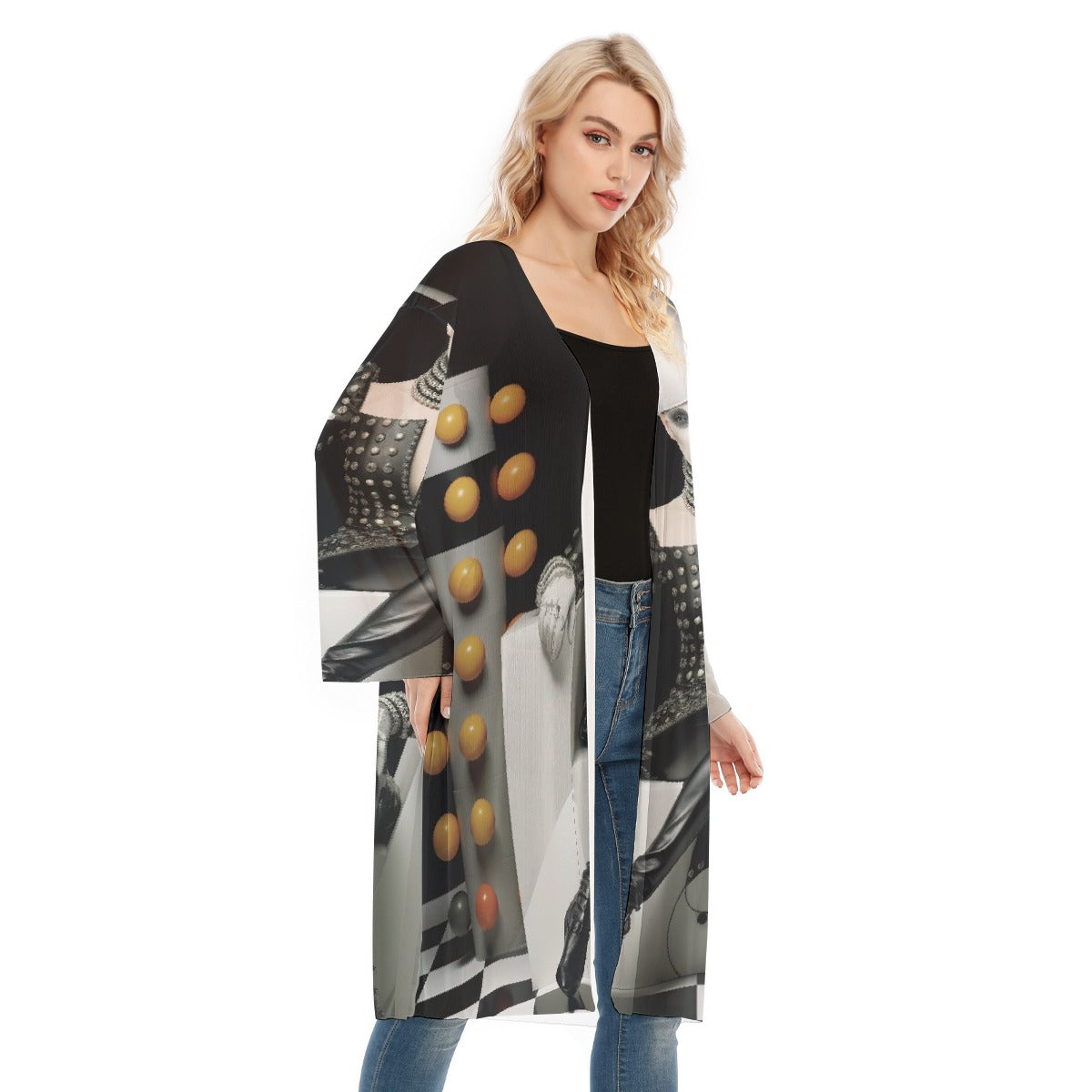 All- Over Print Women's Long Sleeve Mesh Cardigan