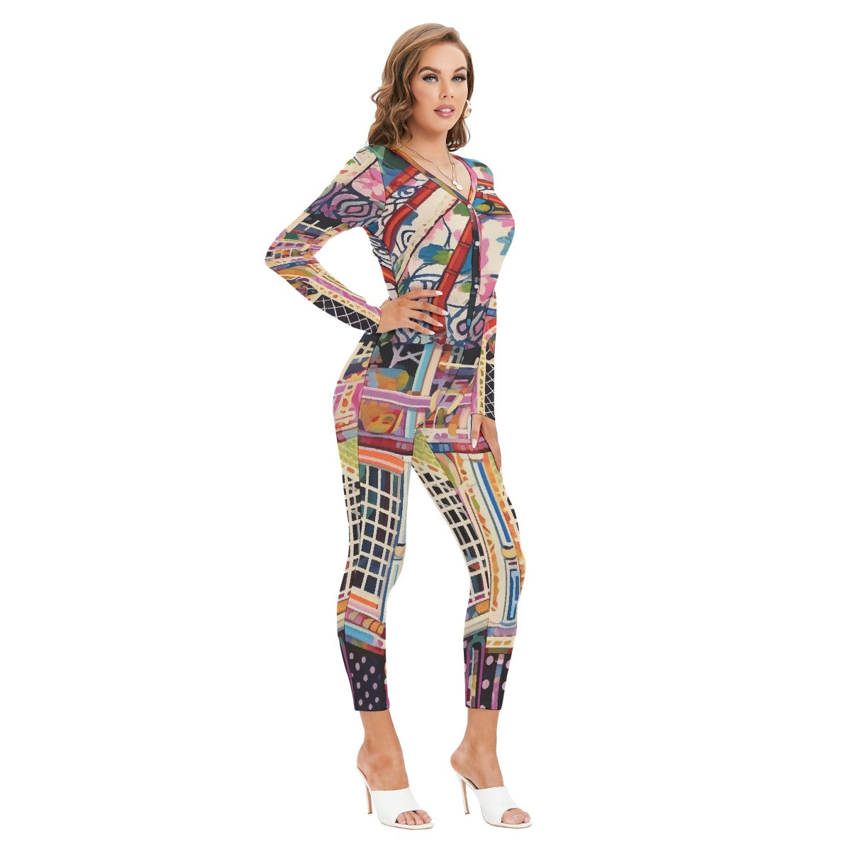 All-Over Print Women's Plunging Neck Jumpsuit