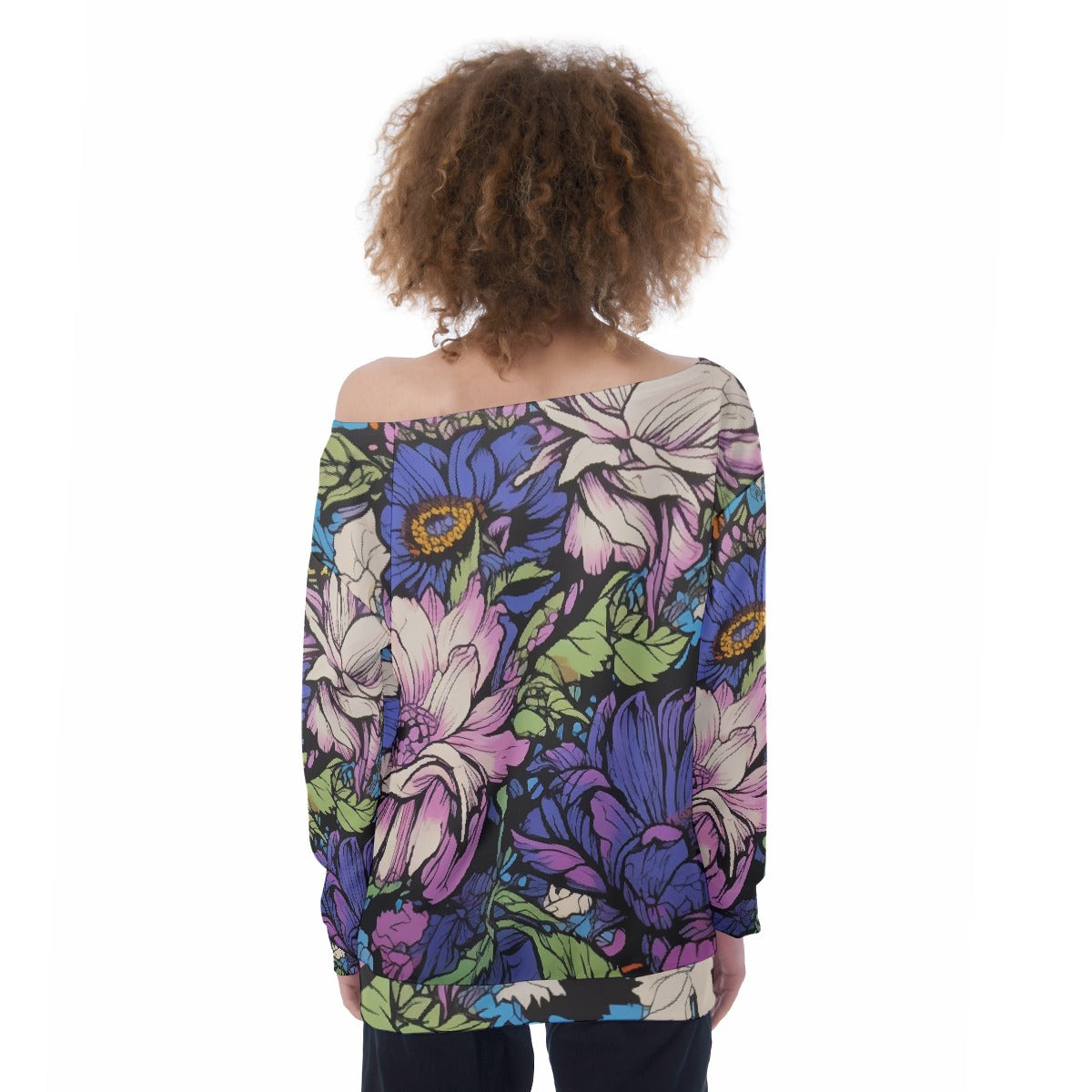 All-Over Print Oversized Women's Off-Shoulder Sweatshirt