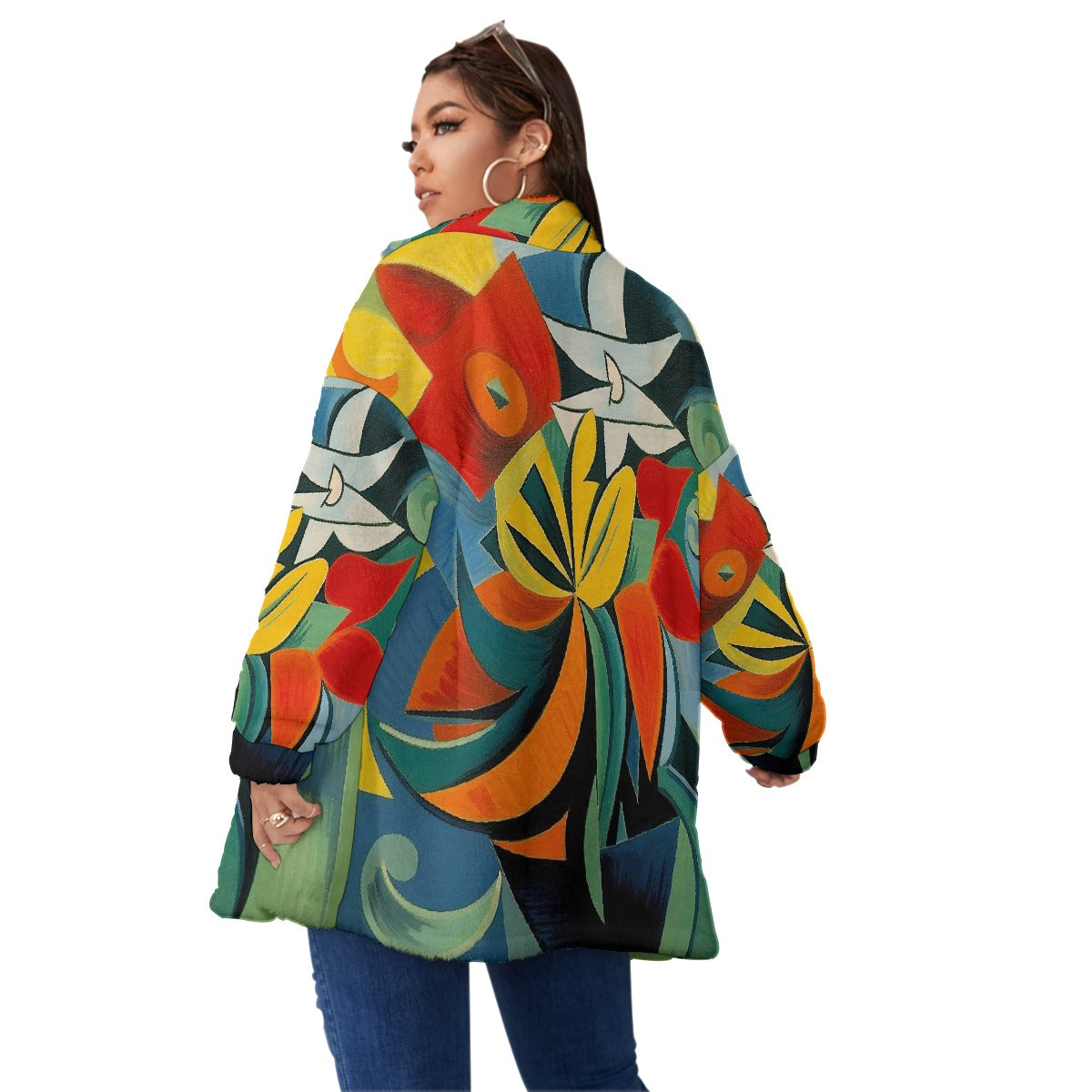 All-Over Print Unisex Borg Fleece Stand-up Collar Coat With Zipper Closure(Plus Size)