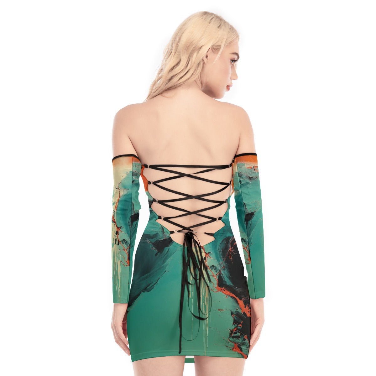 All-Over Print Women's Off-shoulder Back Lace-up Dress