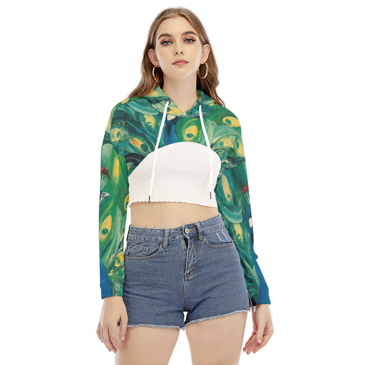 All-Over Print Women's Smock Short Hoodie With Long Sleeve