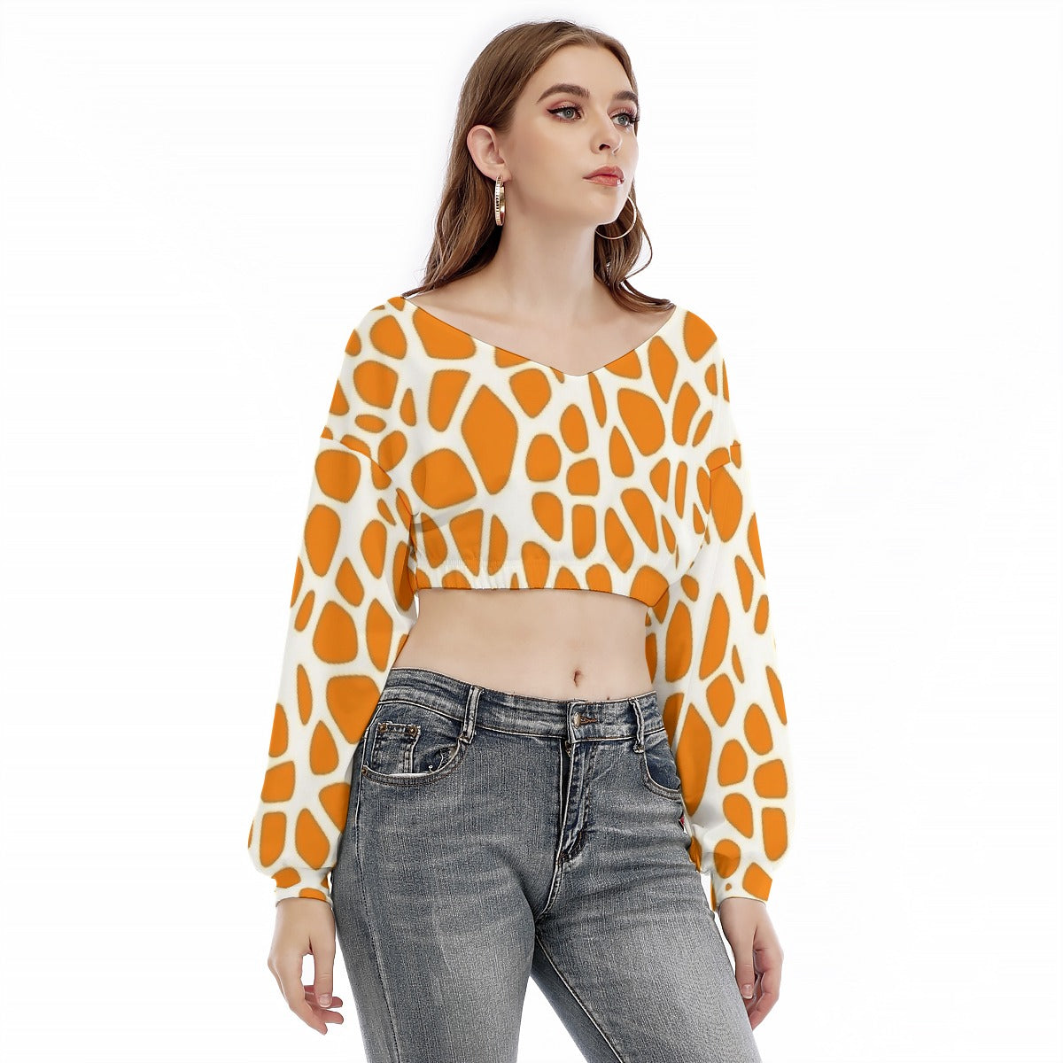 All-Over Print Women's V-neck Long Sleeve Cropped Sweatshirt