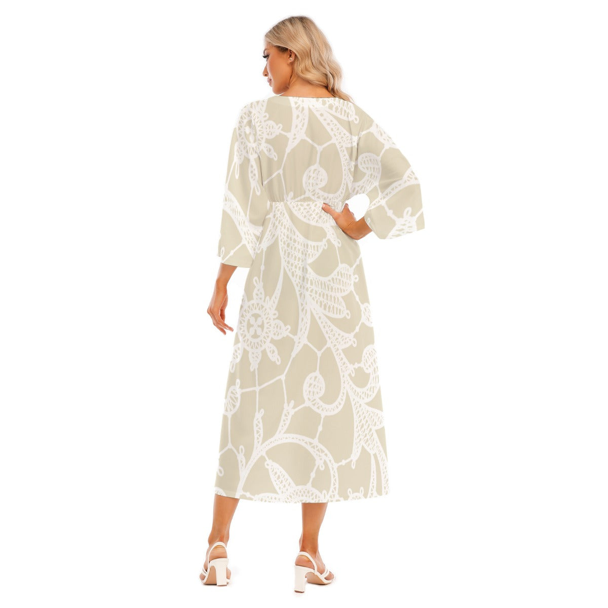All-Over Print Women's Mid-Sleeve Long Dress