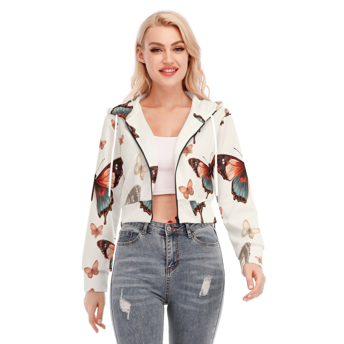All-Over Print Women's Crop Top Hoodie With Zipper Closure