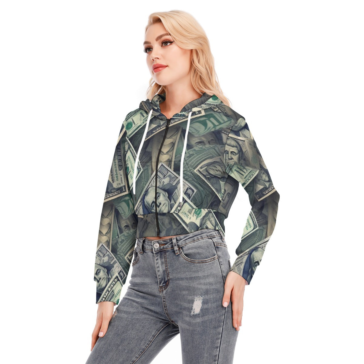 All-Over Print Women's Crop Top Hoodie With Zipper Closure