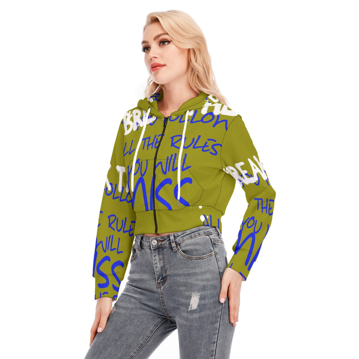 All-Over Print Women's Crop Top Hoodie With Zipper Closure
