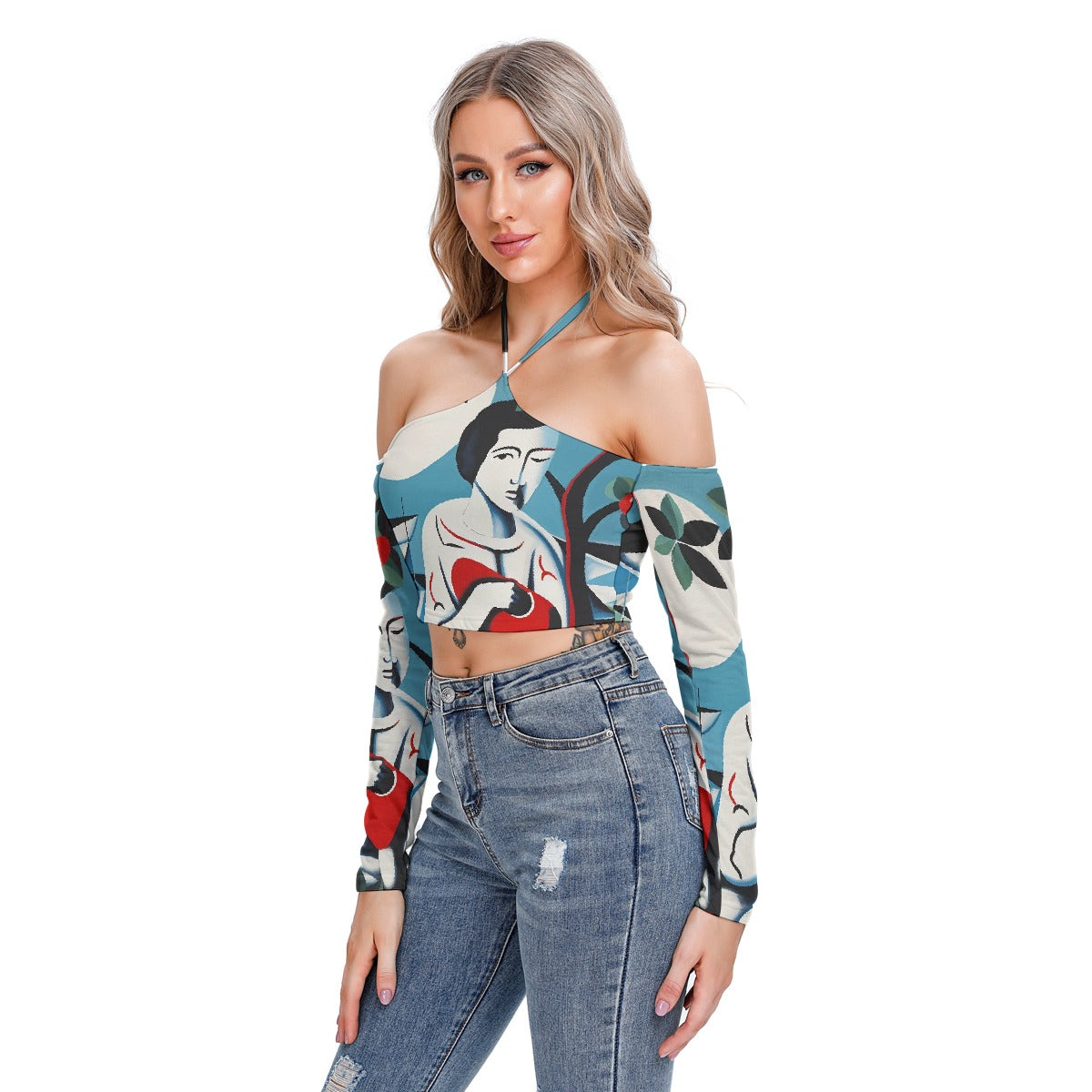 All-Over Print Women's Halter Lace-up Top