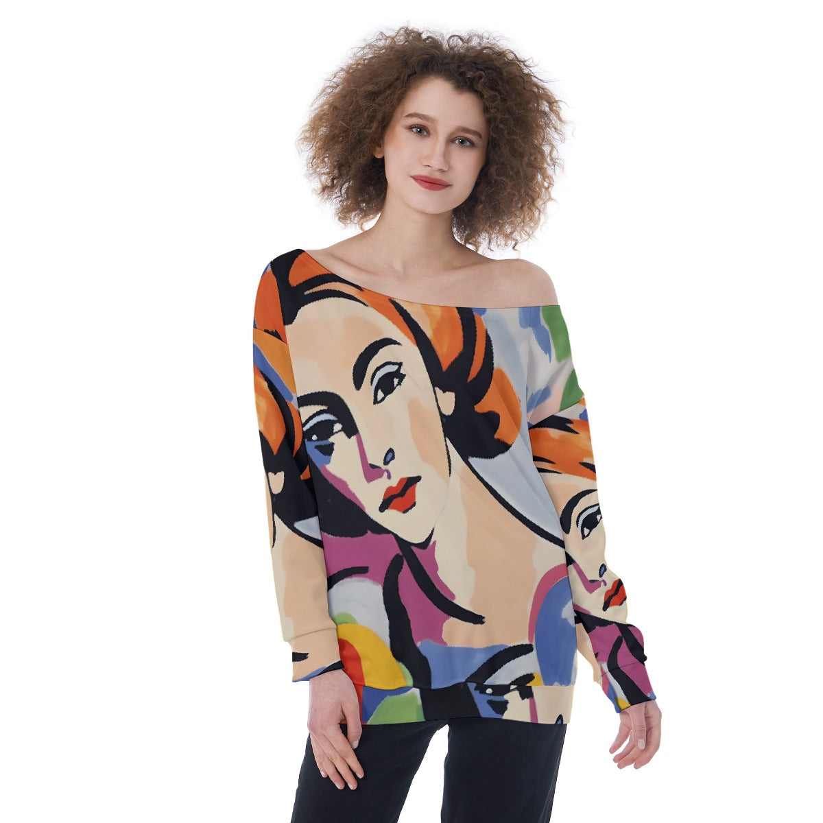 All-Over Print Oversized Women's Off-Shoulder Sweatshirt